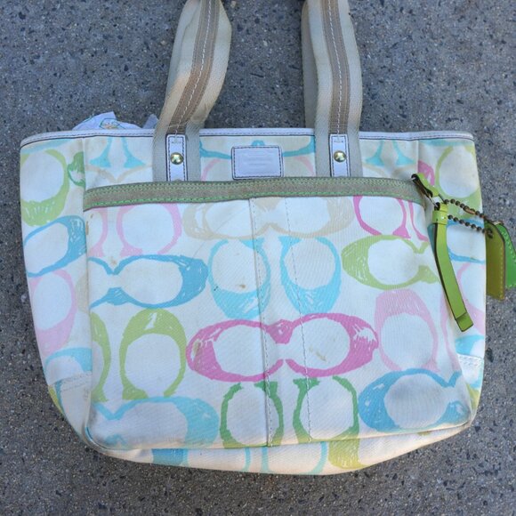 Y2K Vintage COACH Scribble Rainbow Monogram A-065 Large Tote Bag 13" Tags - Picture 7 of 13